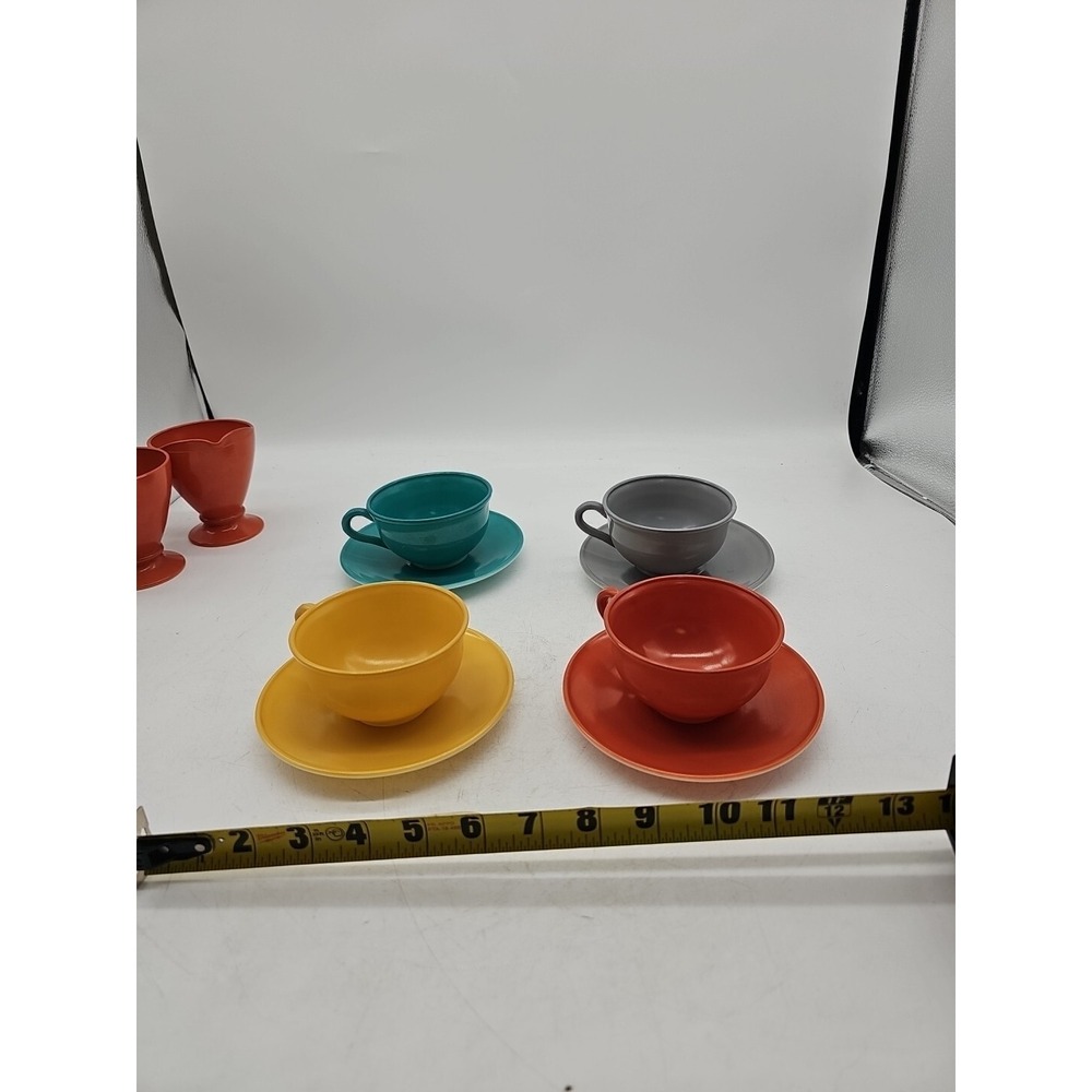 VTG Mid Century Hazel Atlas Teacup And Saucer All Colors Set Of 4 Pretty